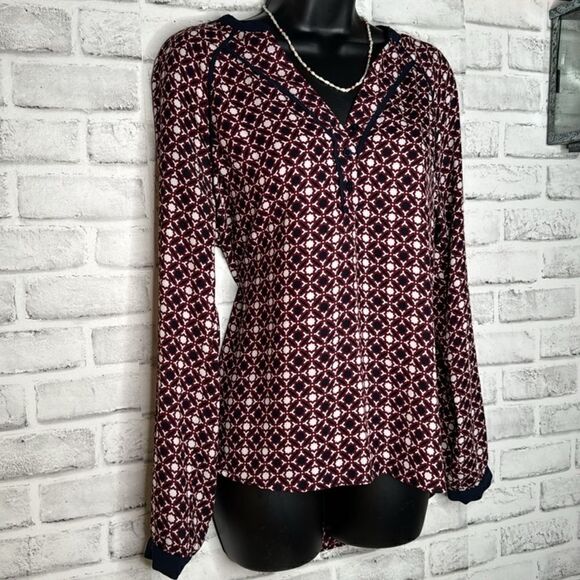 41 Hawthorn Geometric Long Sleeve Blouse Top Shirt Size Small - Picture 2 of 4